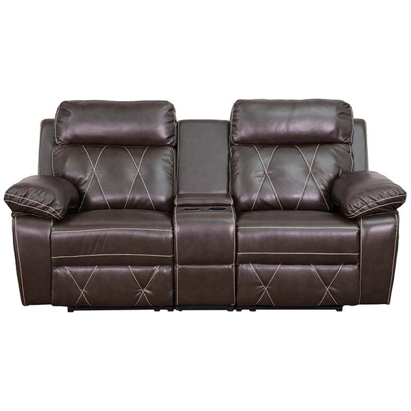 Reel Comfort Series 2-Seat Reclining Brown Leathersoft Theater Seating Unit With Straight Cup Holders By Flash Furniture | Chairs & Recliners | Modishstore - 4