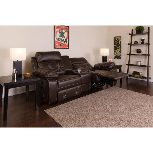 Reel Comfort Series 2-Seat Reclining Brown Leathersoft Theater Seating Unit With Straight Cup Holders By Flash Furniture | Chairs & Recliners | Modishstore - 2