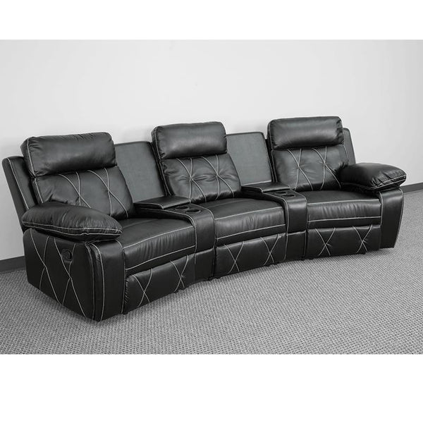Reel Comfort Series 3-Seat Reclining Black Leathersoft Theater Seating Unit With Curved Cup Holders By Flash Furniture | Chairs & Recliners | Modishstore - 3