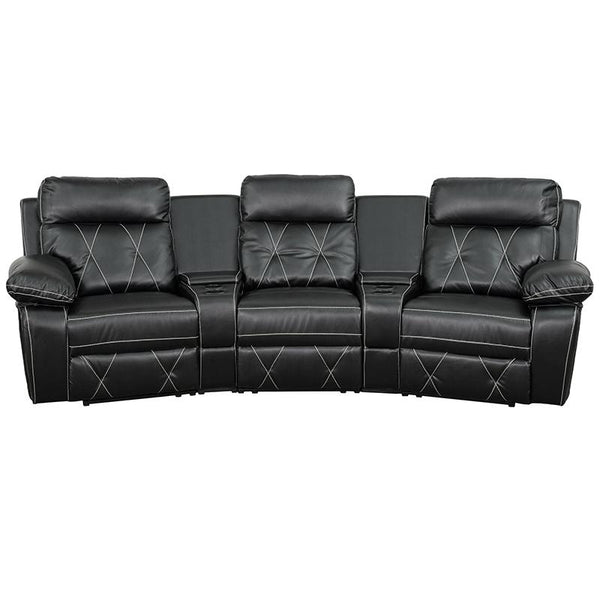 Reel Comfort Series 3-Seat Reclining Black Leathersoft Theater Seating Unit With Curved Cup Holders By Flash Furniture | Chairs & Recliners | Modishstore - 4