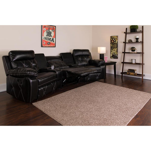 Reel Comfort Series 3-Seat Reclining Black Leathersoft Theater Seating Unit With Curved Cup Holders By Flash Furniture | Chairs & Recliners | Modishstore - 2