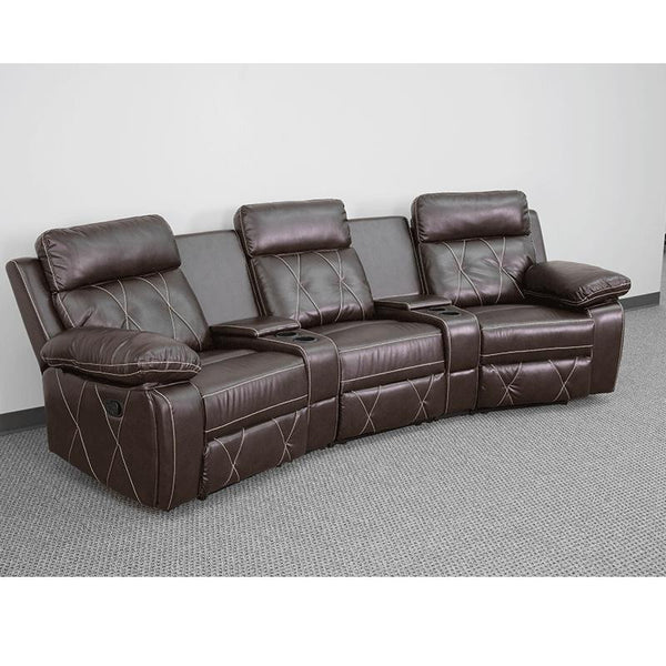 Reel Comfort Series 3-Seat Reclining Brown Leathersoft Theater Seating Unit With Curved Cup Holders By Flash Furniture | Chairs & Recliners | Modishstore - 3