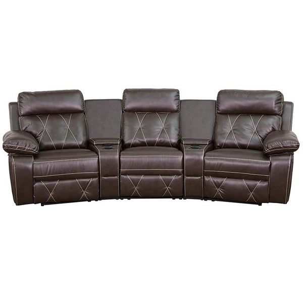 Reel Comfort Series 3-Seat Reclining Brown Leathersoft Theater Seating Unit With Curved Cup Holders By Flash Furniture | Chairs & Recliners | Modishstore - 4