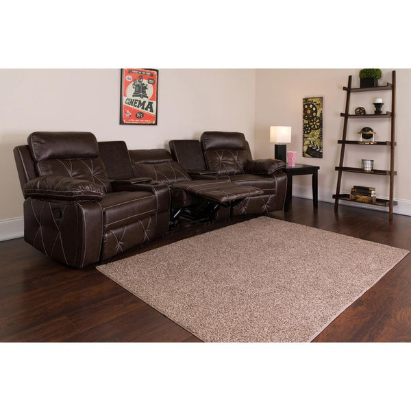 Reel Comfort Series 3-Seat Reclining Brown Leathersoft Theater Seating Unit With Curved Cup Holders By Flash Furniture | Chairs & Recliners | Modishstore - 2