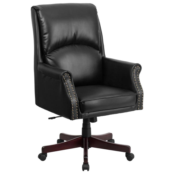 High Back Pillow Back Black Leathersoft Executive Swivel Office Chair With Arms By Flash Furniture | Office Chairs | Modishstore