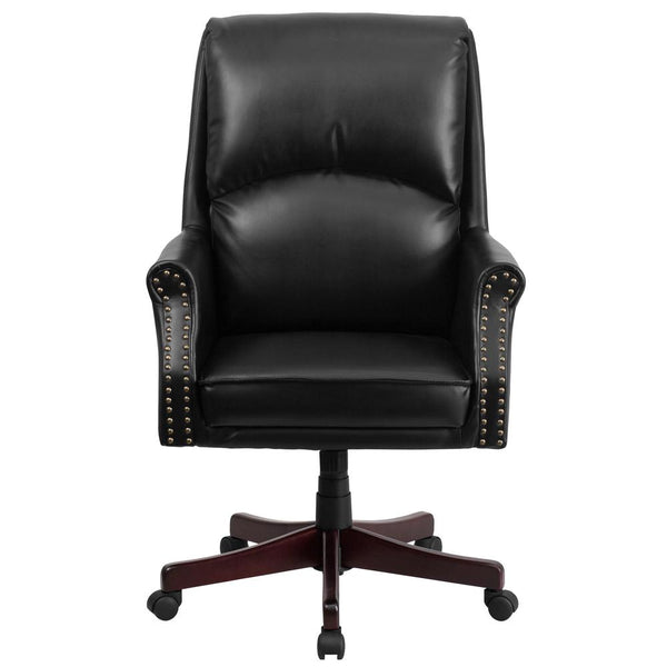 High Back Pillow Back Black Leathersoft Executive Swivel Office Chair With Arms By Flash Furniture | Office Chairs | Modishstore - 4