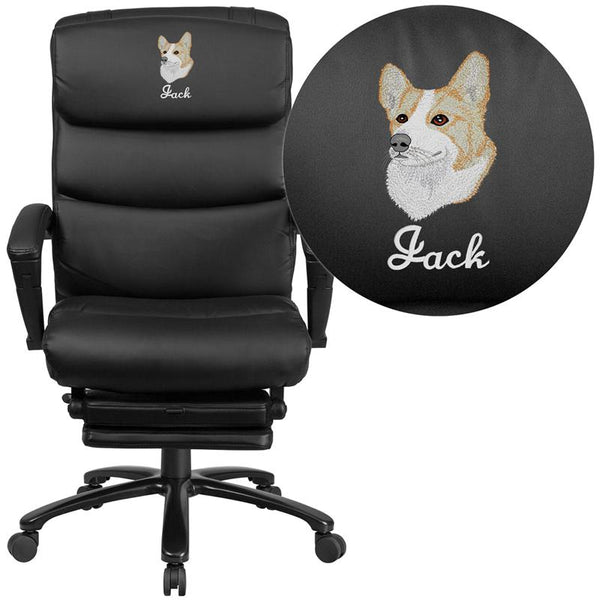Embroidered High Back Black Leathersoft Reclining Ergonomic Office Chair With Adjustable Headrest, Coil Springs & Arms By Flash Furniture | Office Chairs | Modishstore