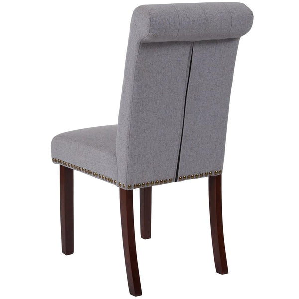 Light Gray Fabric Parsons Chair With Rolled Back, Accent Nail Trim And Walnut Finish By Flash Furniture | Dining Chairs | Modishstore - 3