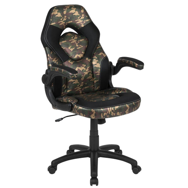 X10 Gaming Chair Racing Office Ergonomic Computer Pc Adjustable Swivel Chair With Flip-Up Arms, Camouflage/Black Leathersoft By Flash Furniture | Office Chairs | Modishstore