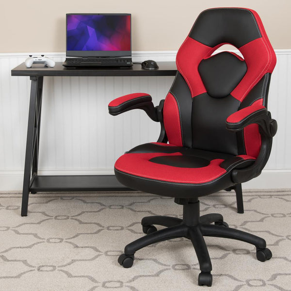 X10 Gaming Chair Racing Office Ergonomic Computer Pc Adjustable Swivel Chair With Flip-Up Arms, Red/Black Leathersoft By Flash Furniture | Office Chairs | Modishstore - 2