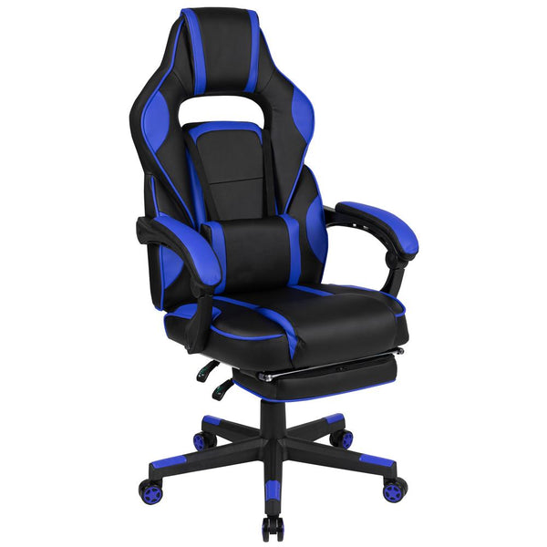 X40 Gaming Chair Racing Ergonomic Computer Chair With Fully Reclining Back/Arms, Slide-Out Footrest, Massaging Lumbar - Black/Blue By Flash Furniture | Office Chairs | Modishstore - 2