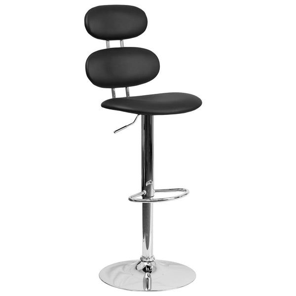 Contemporary Black Vinyl Adjustable Height Barstool With Ellipse Back And Chrome Base By Flash Furniture | Bar Stools | Modishstore