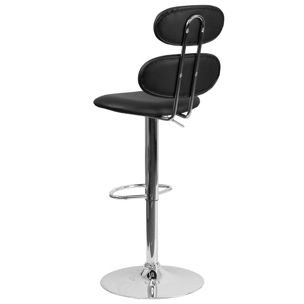 Contemporary Black Vinyl Adjustable Height Barstool With Ellipse Back And Chrome Base By Flash Furniture | Bar Stools | Modishstore - 3
