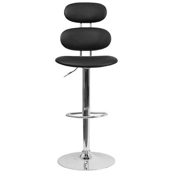Contemporary Black Vinyl Adjustable Height Barstool With Ellipse Back And Chrome Base By Flash Furniture | Bar Stools | Modishstore - 4