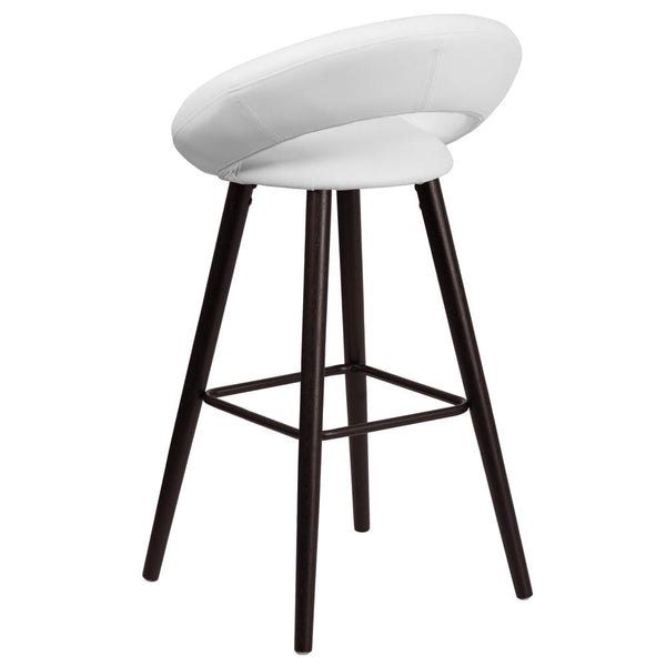 29'' High Contemporary Cappuccino Wood Rounded Back Barstool In White Vinyl By Flash Furniture | Bar Stools | Modishstore - 3