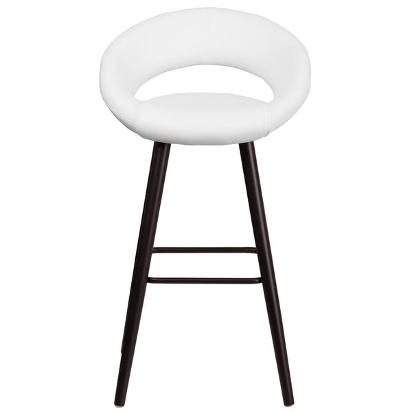 29'' High Contemporary Cappuccino Wood Rounded Back Barstool In White Vinyl By Flash Furniture | Bar Stools | Modishstore - 4