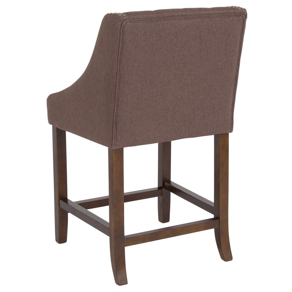 Carmel Series 24" High Transitional Tufted Walnut Counter Height Stool With Accent Nail Trim In Brown Fabric By Flash Furniture | Bar Stools | Modishstore - 3
