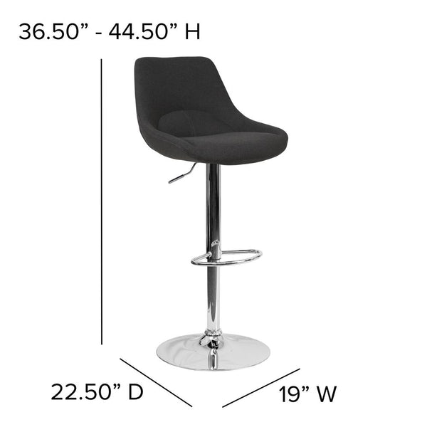 Contemporary Black Fabric Adjustable Height Barstool With Chrome Base By Flash Furniture | Bar Stools | Modishstore - 4