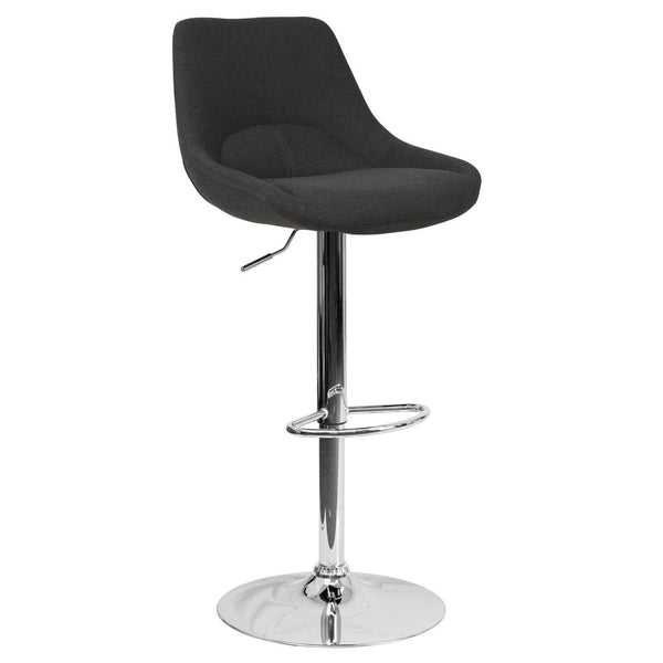 Contemporary Black Fabric Adjustable Height Barstool With Chrome Base By Flash Furniture | Bar Stools | Modishstore