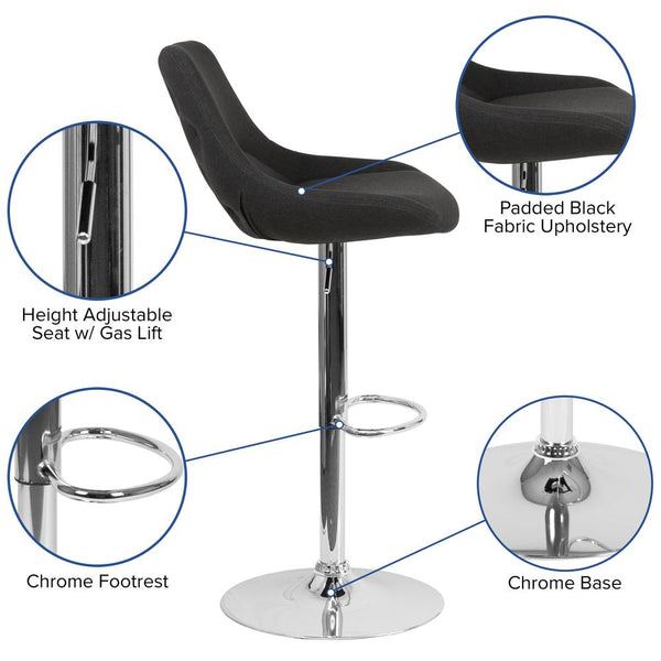 Contemporary Black Fabric Adjustable Height Barstool With Chrome Base By Flash Furniture | Bar Stools | Modishstore - 2