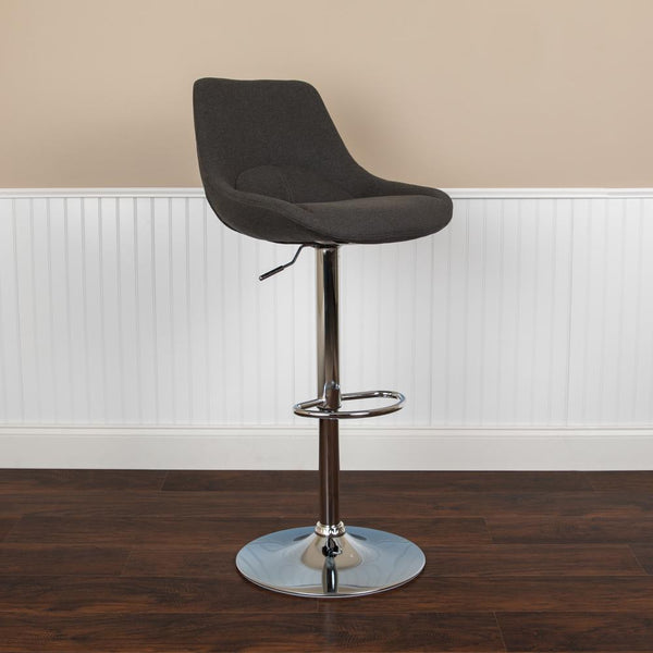Contemporary Black Fabric Adjustable Height Barstool With Chrome Base By Flash Furniture | Bar Stools | Modishstore - 3
