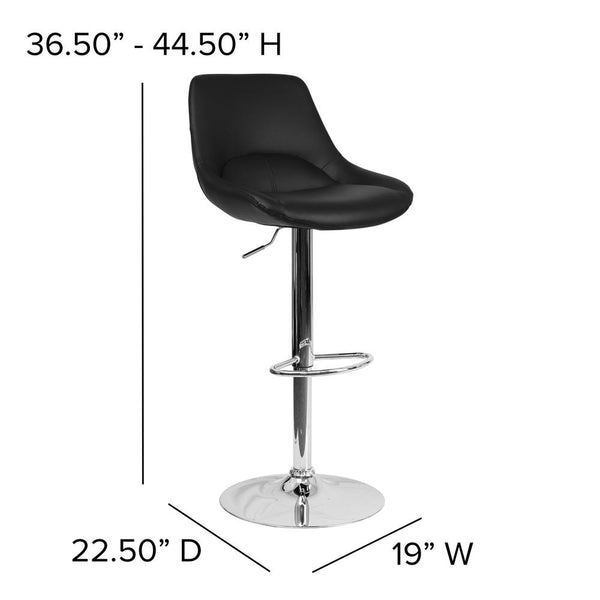 Contemporary Black Vinyl Adjustable Height Barstool With Chrome Base By Flash Furniture | Bar Stools | Modishstore - 4