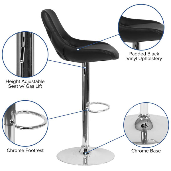 Contemporary Black Vinyl Adjustable Height Barstool With Chrome Base By Flash Furniture | Bar Stools | Modishstore - 2