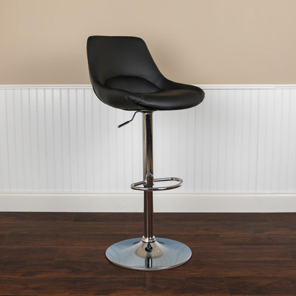 Contemporary Black Vinyl Adjustable Height Barstool With Chrome Base By Flash Furniture | Bar Stools | Modishstore - 3