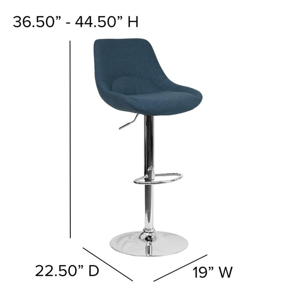 Contemporary Blue Fabric Adjustable Height Barstool With Chrome Base By Flash Furniture | Bar Stools | Modishstore - 4