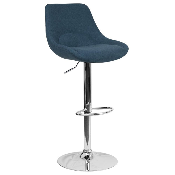 Contemporary Blue Fabric Adjustable Height Barstool With Chrome Base By Flash Furniture | Bar Stools | Modishstore