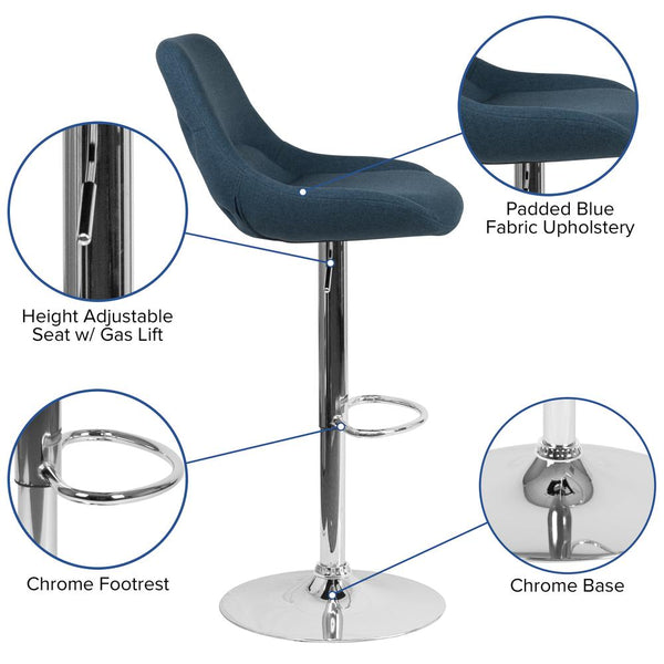 Contemporary Blue Fabric Adjustable Height Barstool With Chrome Base By Flash Furniture | Bar Stools | Modishstore - 2