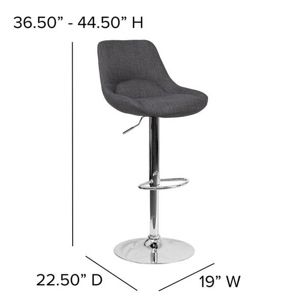 Contemporary Dark Gray Fabric Adjustable Height Barstool With Chrome Base By Flash Furniture | Bar Stools | Modishstore - 4
