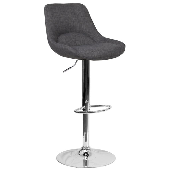 Contemporary Dark Gray Fabric Adjustable Height Barstool With Chrome Base By Flash Furniture | Bar Stools | Modishstore