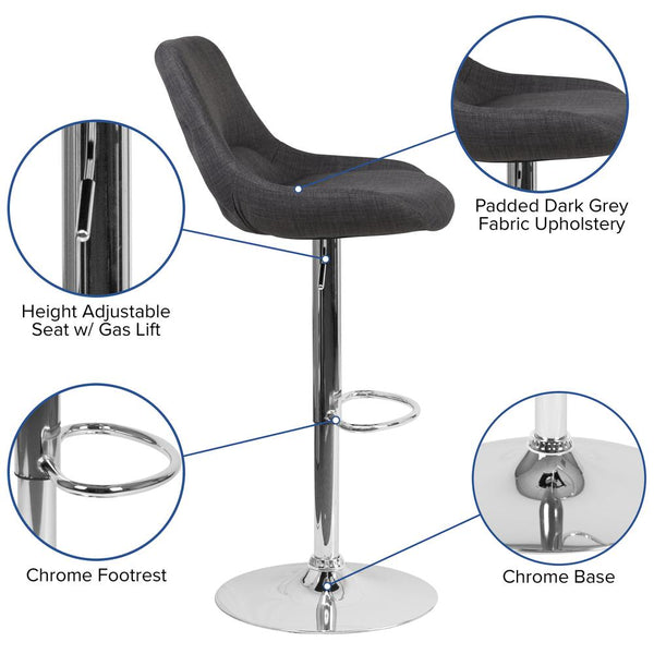 Contemporary Dark Gray Fabric Adjustable Height Barstool With Chrome Base By Flash Furniture | Bar Stools | Modishstore - 2