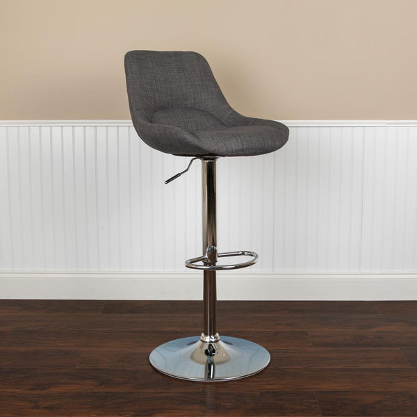 Contemporary Dark Gray Fabric Adjustable Height Barstool With Chrome Base By Flash Furniture | Bar Stools | Modishstore - 3