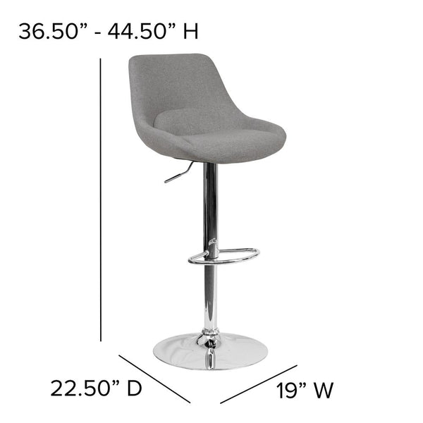 Contemporary Gray Fabric Adjustable Height Barstool With Chrome Base By Flash Furniture | Bar Stools | Modishstore - 4