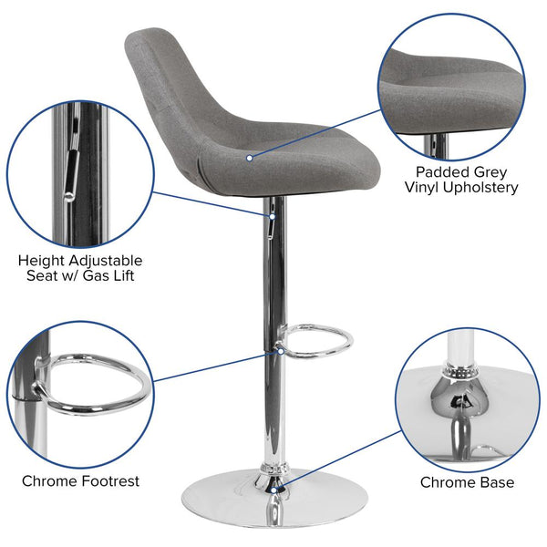 Contemporary Gray Fabric Adjustable Height Barstool With Chrome Base By Flash Furniture | Bar Stools | Modishstore - 2