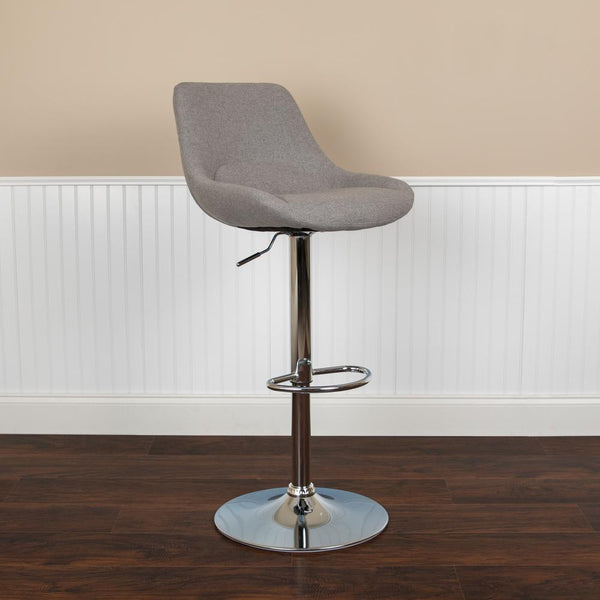 Contemporary Gray Fabric Adjustable Height Barstool With Chrome Base By Flash Furniture | Bar Stools | Modishstore - 3