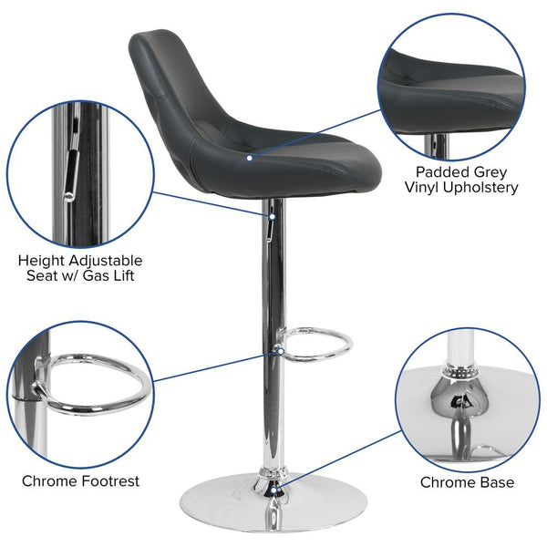 Contemporary Gray Vinyl Adjustable Height Barstool With Chrome Base By Flash Furniture | Bar Stools | Modishstore - 2