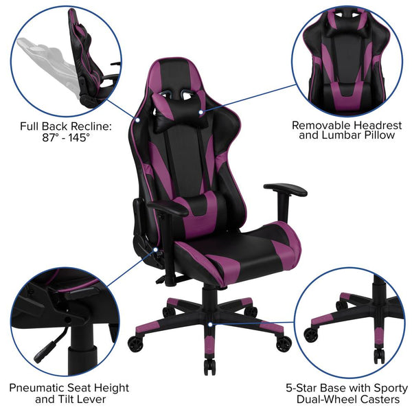 X20 Gaming Chair Racing Office Ergonomic Computer Pc Adjustable Swivel Chair With Fully Reclining Back In Purple Leathersoft By Flash Furniture | Office Chairs | Modishstore - 4