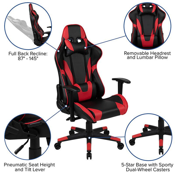 X20 Gaming Chair Racing Office Ergonomic Computer Pc Adjustable Swivel Chair With Fully Reclining Back In Red Leathersoft By Flash Furniture | Office Chairs | Modishstore - 4