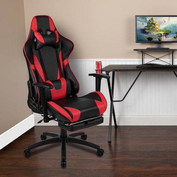 X30 Gaming Chair Racing Office Ergonomic Computer Chair With Fully Reclining Back And Slide-Out Footrest In Red Leathersoft By Flash Furniture | Office Chairs | Modishstore - 2
