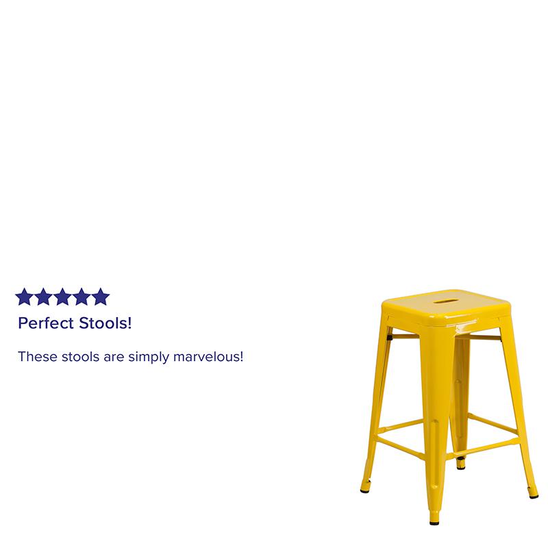 Commercial Grade 24" High Backless Yellow Metal Indoor-Outdoor Counter Height Stool With Square Seat By Flash Furniture | Bar Stools | Modishstore - 4