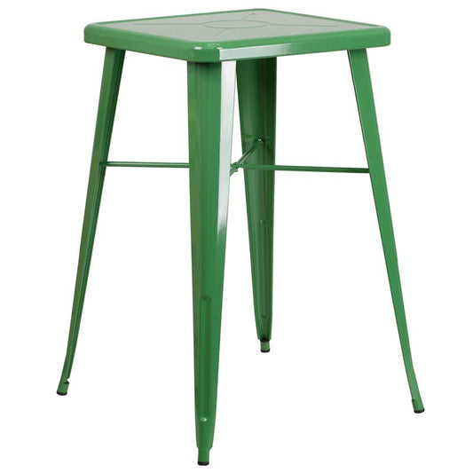 23.75'' Square Green Metal Indoor-Outdoor Bar Height Table By Flash Furniture | Outdoor Tables | Modishstore