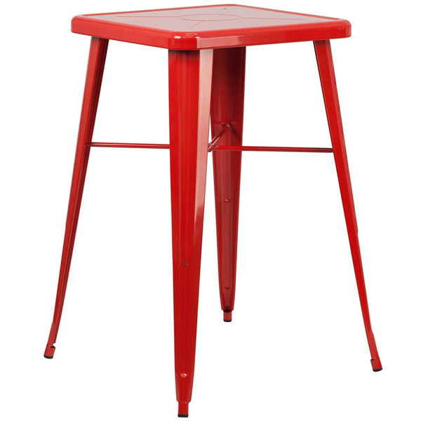 23.75'' Square Red Metal Indoor-Outdoor Bar Height Table By Flash Furniture | Outdoor Tables | Modishstore