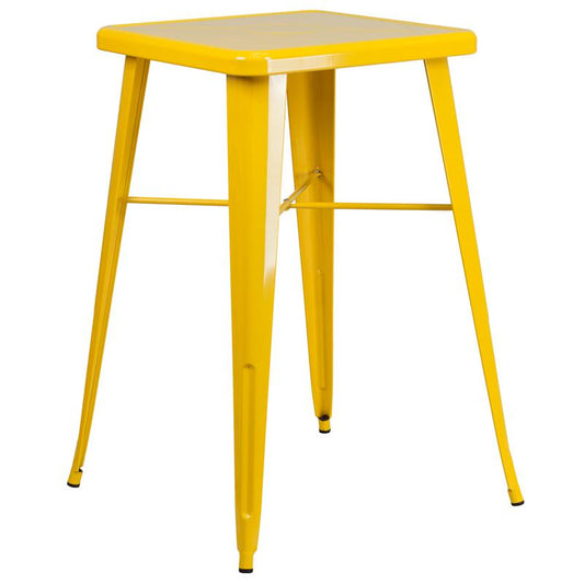 23.75'' Square Yellow Metal Indoor-Outdoor Bar Height Table By Flash Furniture | Outdoor Tables | Modishstore