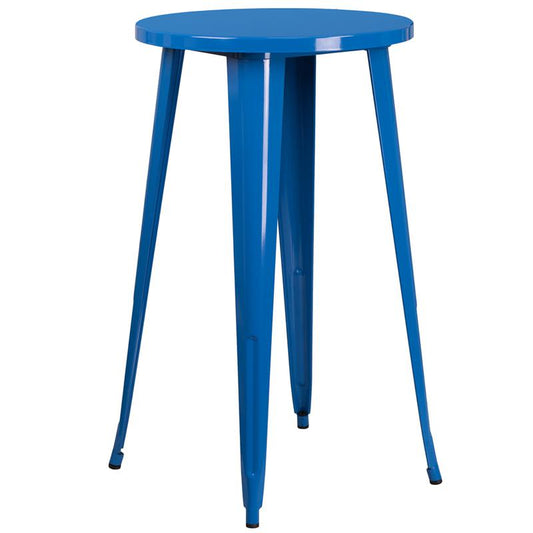 24'' Round Blue Metal Indoor-Outdoor Bar Height Table By Flash Furniture | Outdoor Tables | Modishstore