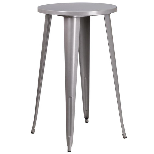 24'' Round Silver Metal Indoor-Outdoor Bar Height Table By Flash Furniture | Outdoor Tables | Modishstore