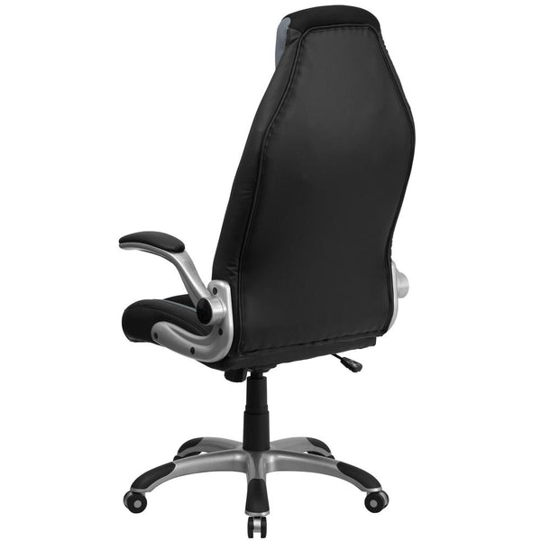 High Back Black And Gray Vinyl Executive Swivel Ergonomic Office Chair With Black Mesh Insets And Flip-Up Arms By Flash Furniture | Office Chairs | Modishstore - 3