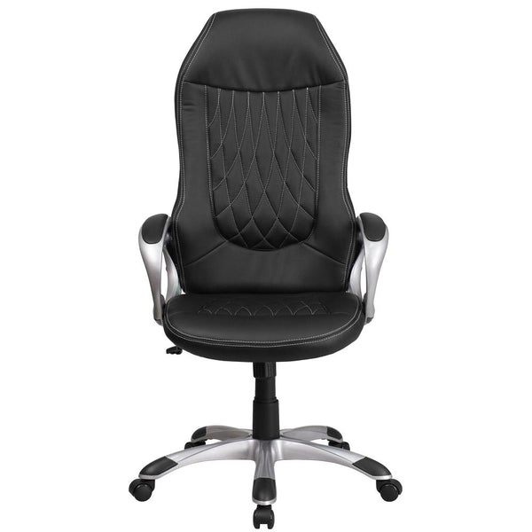 High Back Black Vinyl Executive Swivel Office Chair With Arms By Flash Furniture | Office Chairs | Modishstore - 4